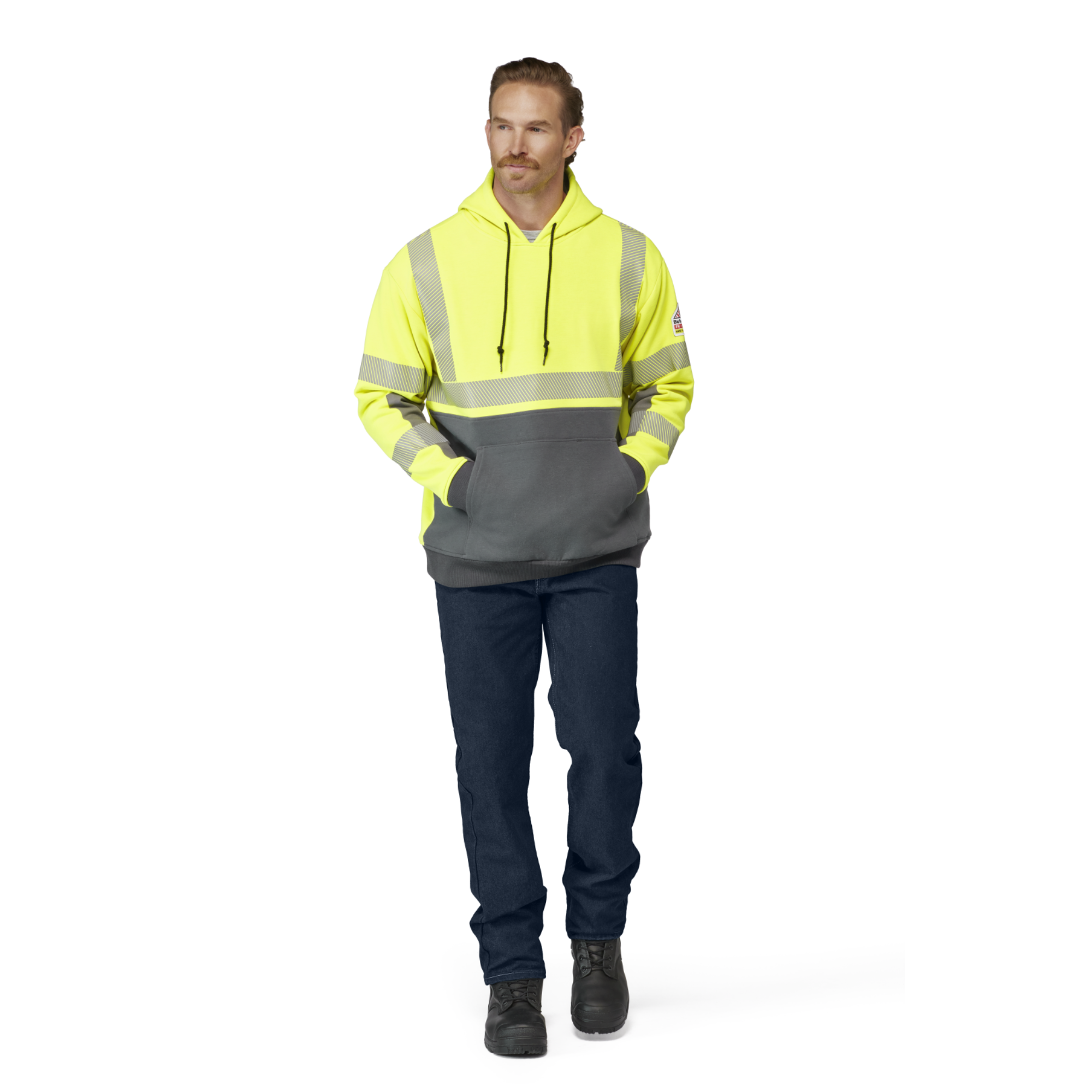 Bulwark Men's FR Hi-Visibility Color Block Pullover Fleece Sweatshirt from GME Supply